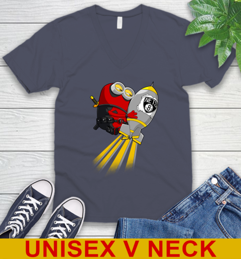 NBA Basketball Brooklyn Nets Deadpool Minion Marvel Shirt V-Neck T-Shirt 7