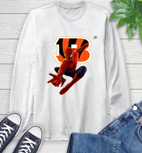 NFL Spider Man Avengers Endgame Football Cincinnati Bengals Long Sleeve T-Shirt
