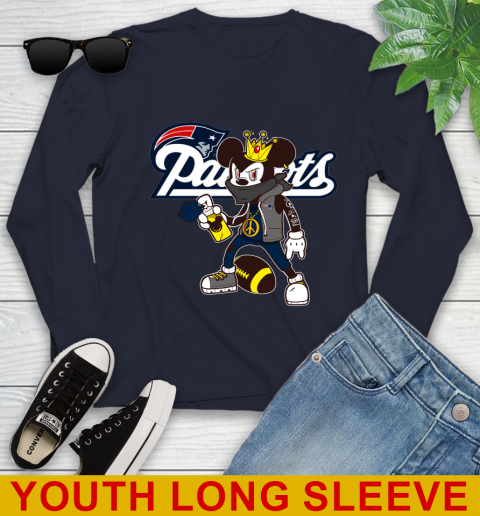 New England Patriots NFL Football Mickey Peace Sign Sports Youth Long Sleeve 3