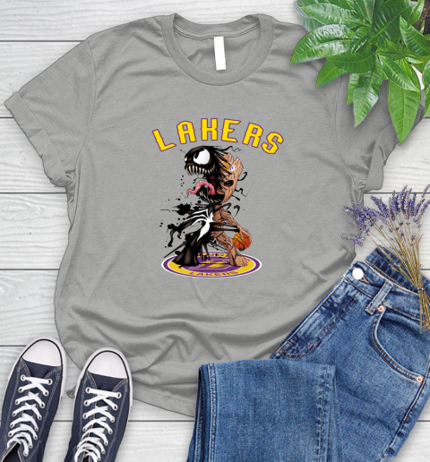NBA Los Angeles Lakers Basketball Venom Groot Guardians Of The Galaxy Women's T-Shirt 10