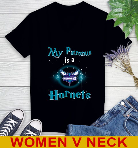 NBA Basketball Harry Potter My Patronus Is A Charlotte Hornets Women's V-Neck T-Shirt