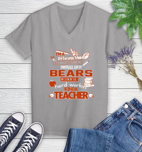 Chicago Bears NFL I'm A Difference Making Student Caring Football Loving Kinda Teacher Women's V-Neck T-Shirt 4