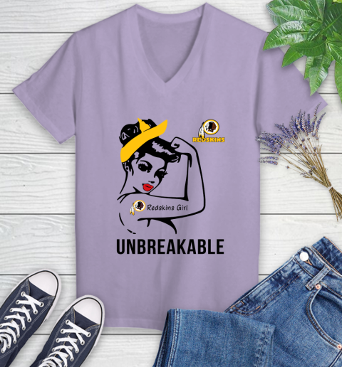 NFL Washington Redskins Girl Unbreakable Football Sports Women's V-Neck T-Shirt 9