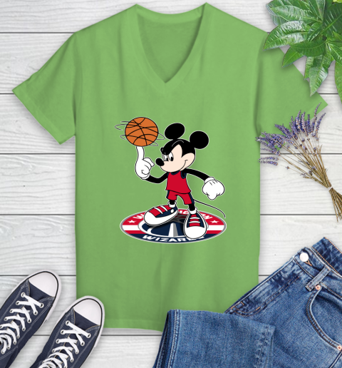 NBA Basketball Washington Wizards Cheerful Mickey Disney Shirt Women's V-Neck T-Shirt 9