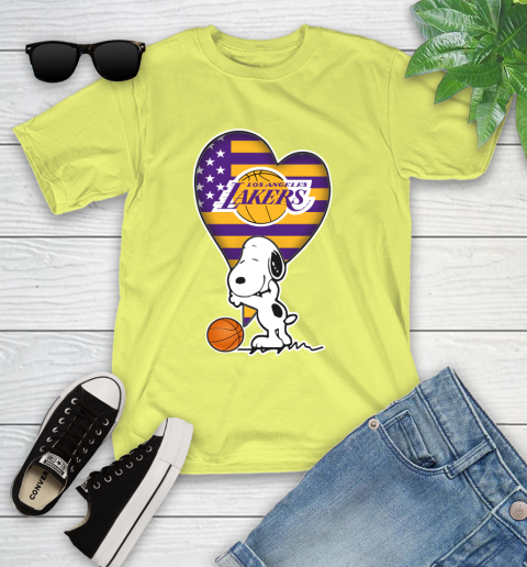 Los Angeles Lakers NBA Basketball The Peanuts Movie Adorable Snoopy Youth T-Shirt 8