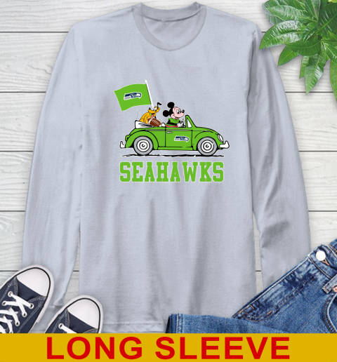 NFL Football Seattle Seahawks Pluto Mickey Driving Disney Shirt Long Sleeve T-Shirt 6