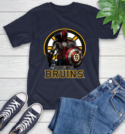 NHL Captain America Thor Spider Man Hawkeye Avengers Endgame Hockey Boston Bruins T-Shirt 4