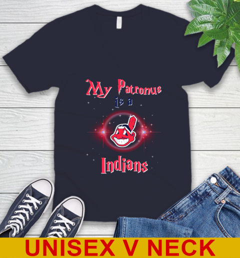MLB Baseball Harry Potter My Patronus Is A Cleveland Indians V-Neck T-Shirt 2