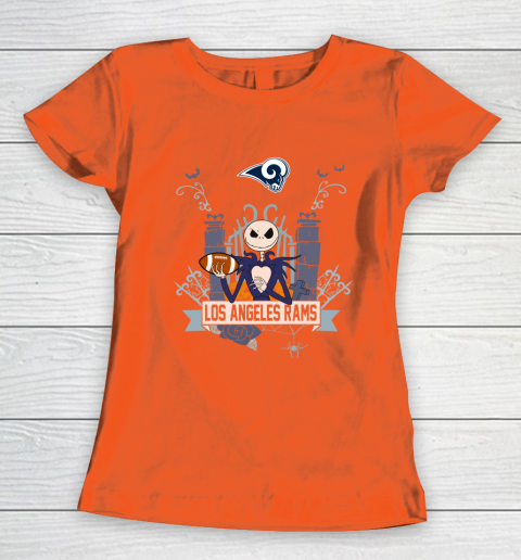 NFL Los Angeles Rams Football Jack Skellington Halloween Women's T-Shirt 3