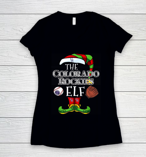 Colorado Rockies Christmas ELF Funny MLB Women's V-Neck T-Shirt