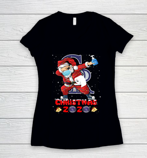 Colorado Rockies Funny Santa Claus Dabbing Christmas 2020 MLB Women's V-Neck T-Shirt