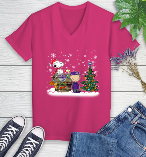 Sacramento Kings NBA Basketball Christmas The Peanuts Movie Snoopy Championship Women's V-Neck T-Shirt 9