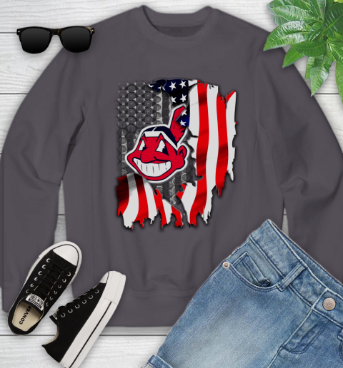 Cleveland Indians MLB Baseball American Flag Youth Sweatshirt 5