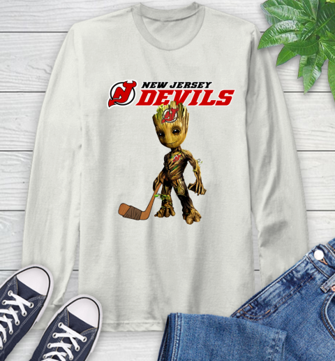 New Jersey Devils NHL Hockey Groot Marvel Guardians Of The Galaxy Long Sleeve T-Shirt 12