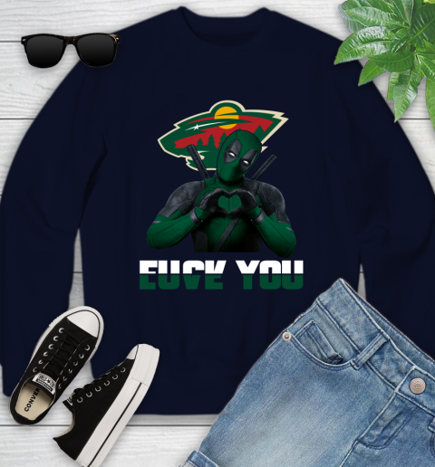 NHL Minnesota Wild Deadpool Love You Fuck You Hockey Sports Youth Sweatshirt 2
