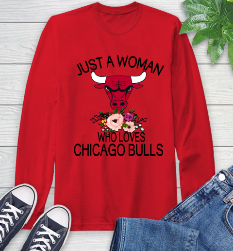 NBA Just A Woman Who Loves Chicago Bulls Basketball Sports Long Sleeve T-Shirt 9