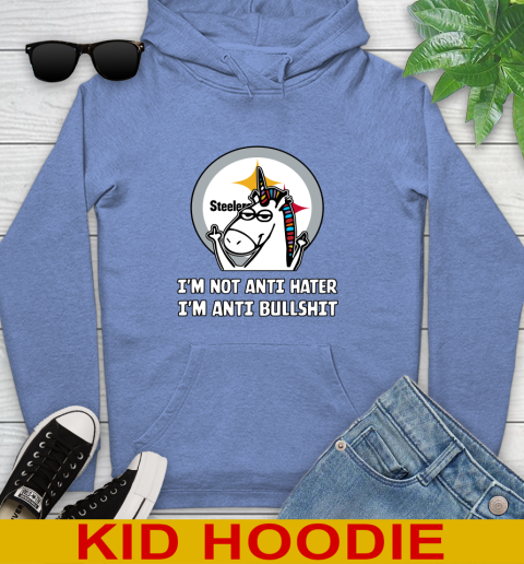 Pittsburgh Steelers NFL Football Unicorn I'm Not Anti Hater I'm Anti Bullshit Youth Hoodie 12