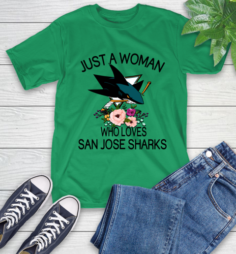 NHL Just A Woman Who Loves San Jose Sharks Hockey Sports T-Shirt 5