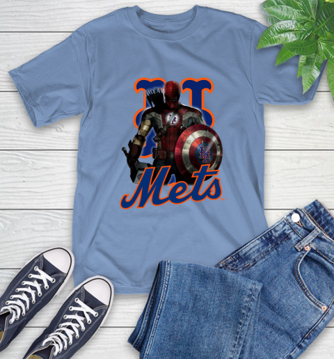 MLB Captain America Thor Spider Man Hawkeye Avengers Endgame Baseball New York Mets T-Shirt 11