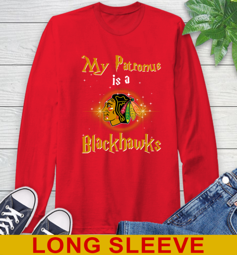 NHL Hockey Harry Potter My Patronus Is A Chicago Blackhawks Long Sleeve T-Shirt 12