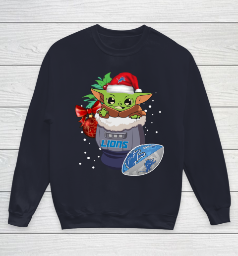 Detroit Lions Christmas Baby Yoda Star Wars Funny Happy NFL Youth Sweatshirt 3
