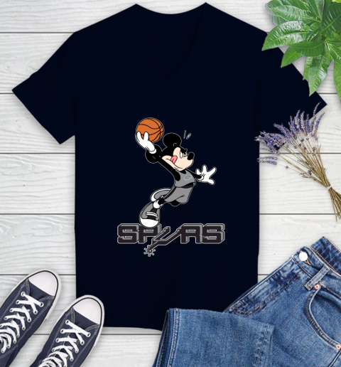 NBA Basketball San Antonio Spurs Cheerful Mickey Mouse Shirt Women's V-Neck T-Shirt 3