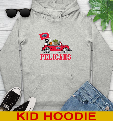 NBA Basketball New Orleans Pelicans Darth Vader Baby Yoda Driving Star Wars Shirt Youth Hoodie