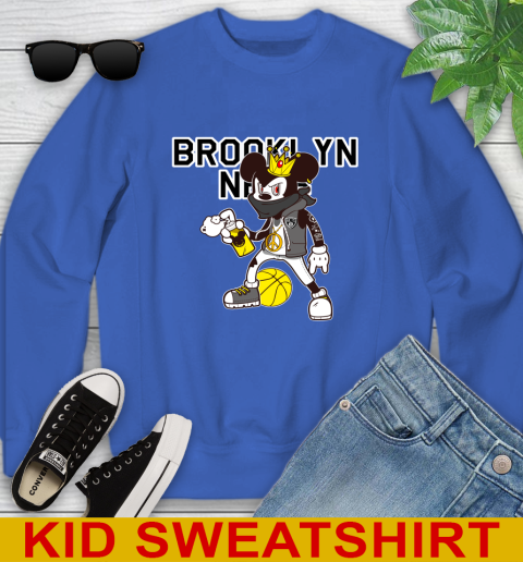 Brooklyn Nets NBA Basketball Mickey Peace Sign Sports Youth Sweatshirt 7