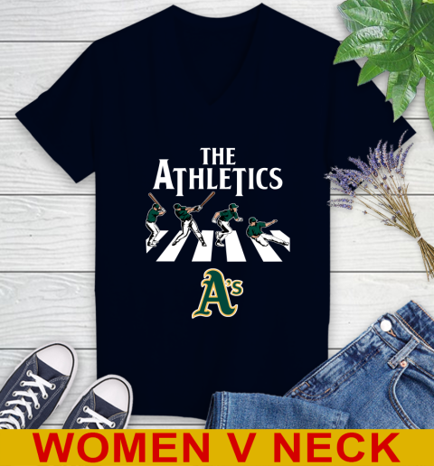 MLB Baseball Oakland Athletics The Beatles Rock Band Shirt Women's V-Neck T-Shirt 2