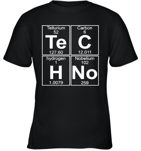 0zny tellurium carbon hydrogen nobelium chemical techno char youth t shirt 26 front black