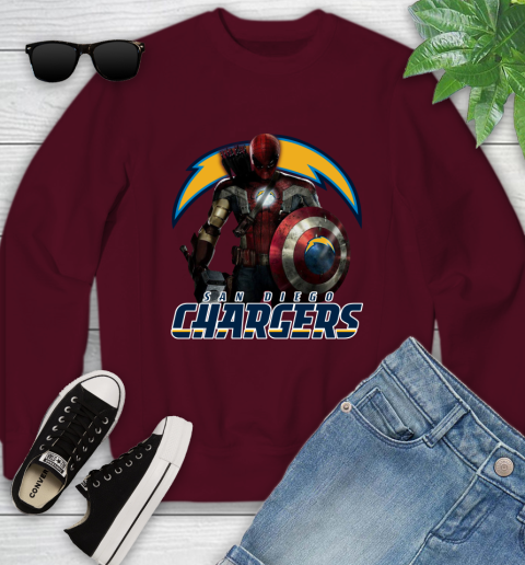 NFL Captain America Thor Spider Man Hawkeye Avengers Endgame Football San Diego Chargers Youth Sweatshirt 5