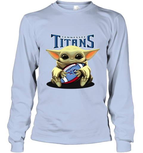 Baby Yoda Loves The Tennessee Titans leqw baby yoda loves the tennessee titans youth long sleeve 50 front light blue