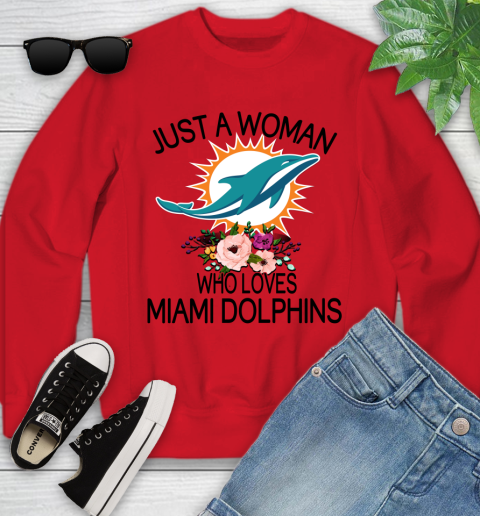 NFL Just A Woman Who Loves Miami Dolphins Football Sports Youth Sweatshirt 5