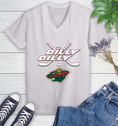 NHL Minnesota Wild Dilly Dilly Hockey Sports Women's V-Neck T-Shirt