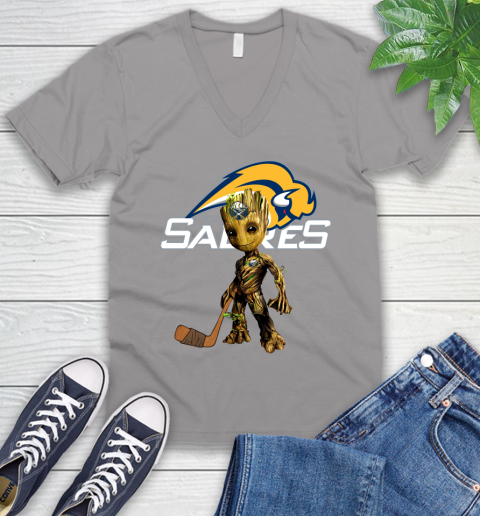 Buffalo Sabres NHL Hockey Groot Marvel Guardians Of The Galaxy V-Neck T-Shirt 4