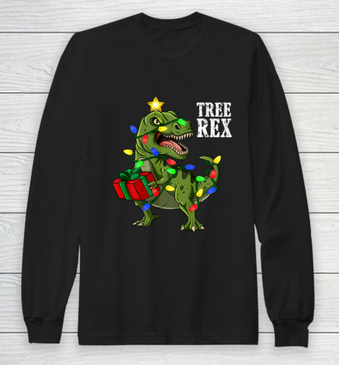 Christmas Dinosaur Tree Rex Boys Girls Kids Xmas Gift Long Sleeve T-Shirt