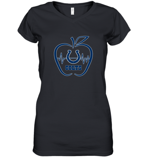 Apple Heartbeat Teacher Symbol Indianapolis Colts Women's V-Neck T-Shirt