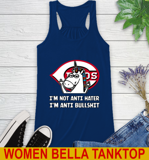 Cincinnati Reds MLB Baseball Unicorn I'm Not Anti Hater I'm Anti Bullshit Racerback Tank 9