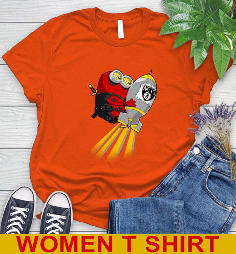NBA Basketball Brooklyn Nets Deadpool Minion Marvel Shirt Women's T-Shirt 3