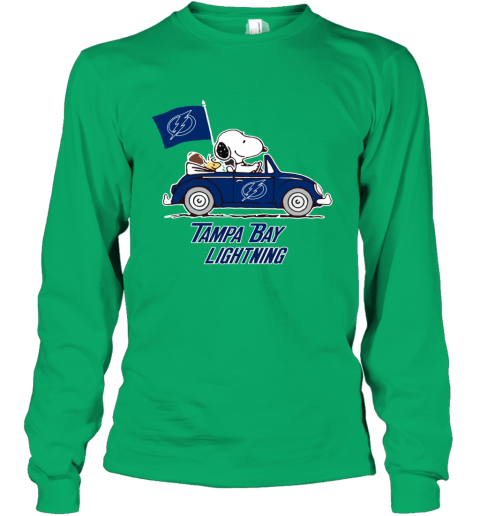Snoopy And Woodstock Ride The Tampa Bay Lightnings Car irt0 snoopy and woodstock ride the tampa bay lightnings car youth long sleeve 50 front irish green