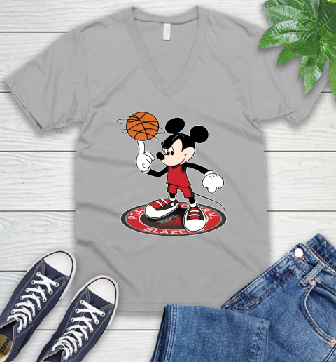 NBA Basketball Portland Trail Blazers Cheerful Mickey Disney Shirt V-Neck T-Shirt 4