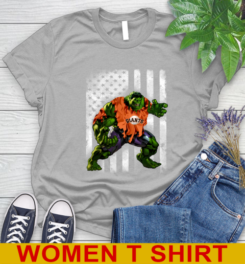 San Francisco Giants Hulk Marvel Avengers MLB Baseball American Flag Women's T-Shirt 5