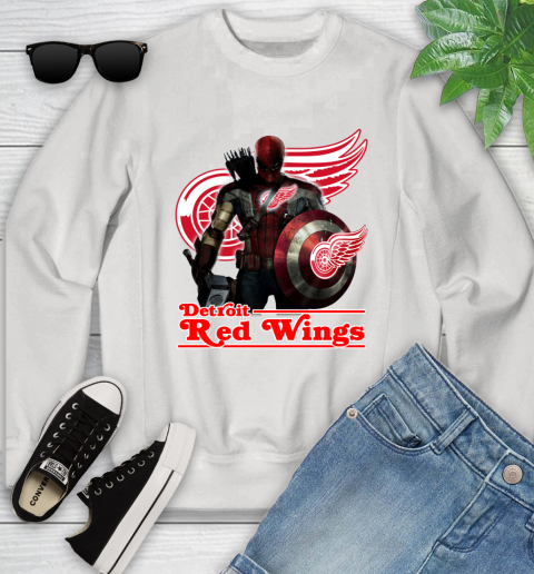 NHL Captain America Thor Spider Man Hawkeye Avengers Endgame Hockey Detroit Red Wings Youth Sweatshirt