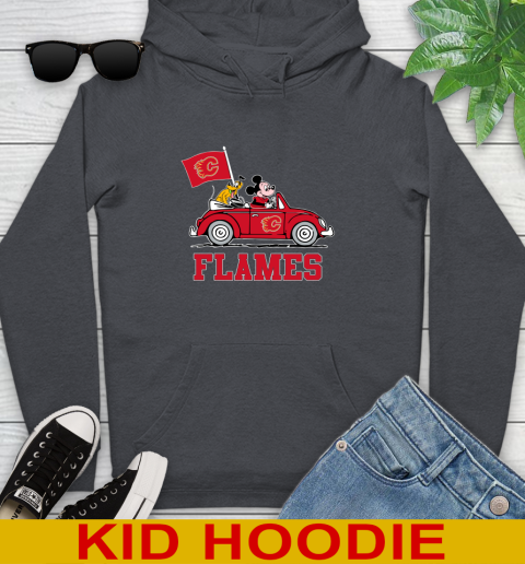 NHL Hockey Calgary Flames Pluto Mickey Driving Disney Shirt Youth Hoodie 9