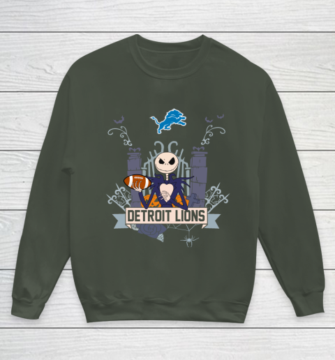 NFL Detroit Lions Football Jack Skellington Halloween Youth Sweatshirt 8