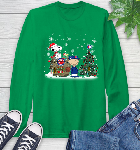 MLB Chicago Cubs Snoopy Charlie Brown Christmas Baseball Commissioner's Trophy Long Sleeve T-Shirt 8