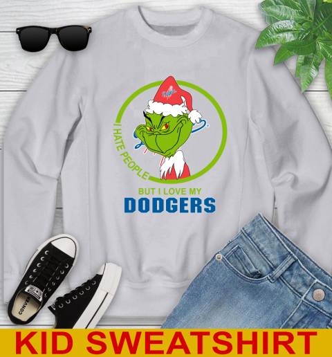 Los Angeles Dodgers MLB Christmas Grinch I Hate People But I Love My Favorite Baseball Team Youth Sweatshirt 4