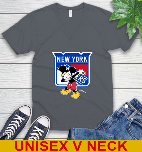 New York Rangers NHL Hockey Dabbing Mickey Disney Sports V-Neck T-Shirt 5