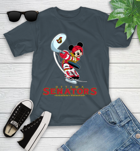 NHL Hockey Ottawa Senators Cheerful Mickey Mouse Shirt Youth T-Shirt 8