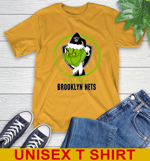 Brooklyn Nets NBA Christmas Grinch I Hate People But I Love My Favorite Basketball Team T-Shirt 3